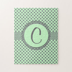 Puzzle Verde de menta con puntos de polka gris-Monograma 
