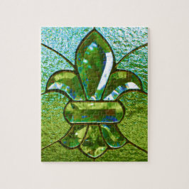 Puzzle Verde De Vidrio Manchado Fleur De Lis