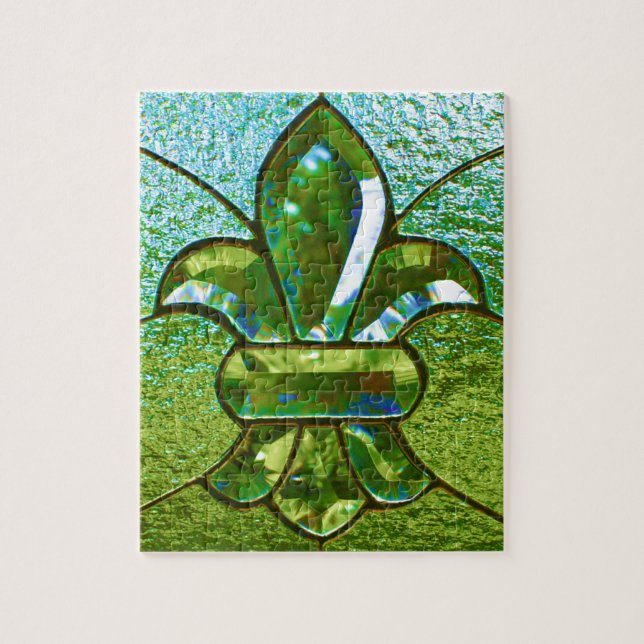 Puzzle Verde De Vidrio Manchado Fleur De Lis (Vertical)