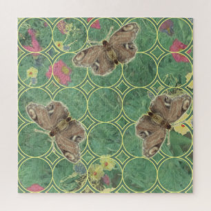 Puzzle Verde floral con mariposas