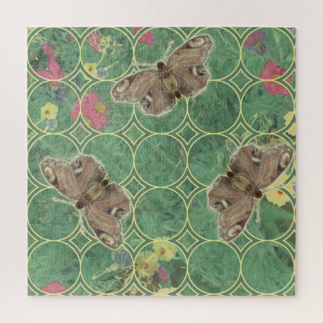 Puzzle Verde floral con mariposas (Vertical)