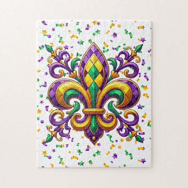 Puzzle Verde morado Mardi Gras fleur de lis (Vertical)