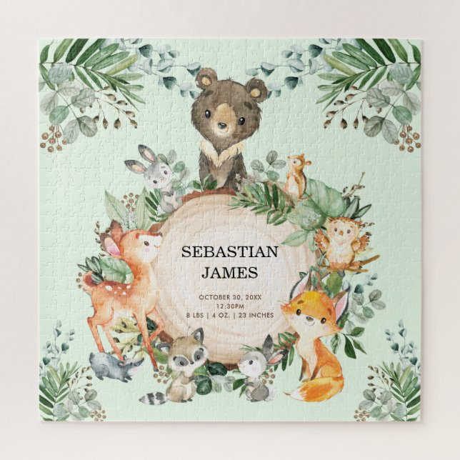 Puzzle Verdor Bosque de Woodland Bebé Animales Estadístic (Vertical)