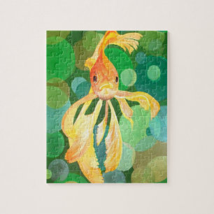 Puzzle Vermilion Goldfish Nadando En Burbujas Verdes