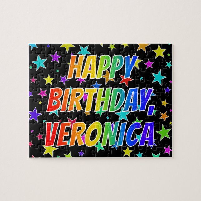 Puzzle "VERONICA" Nombre, Diversión "FELIZ CUMPLEAÑOS" (Horizontal)