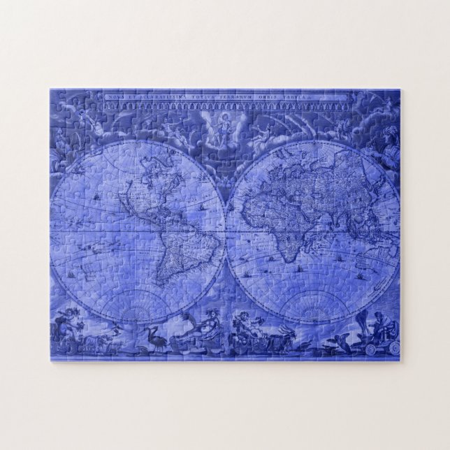 Puzzle Versión azul Mapa del mundo antiguo J Blaeu 1664 (Horizontal)