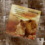 Puzzle Verso de la biblia de la broma de león<br><div class="desc">Rompecabezas del León Regal y de la Leona,  con la escritura Josué 1:9 "¿No te he mandado? Sean fuertes y valientes; no temáis ni os desmayéis,  porque Jehovah vuestro Dios está contigo a donde vayas. Tonos marrones y dorados. ¡Una escritura motivadora para reclamar por tu vida!</div>