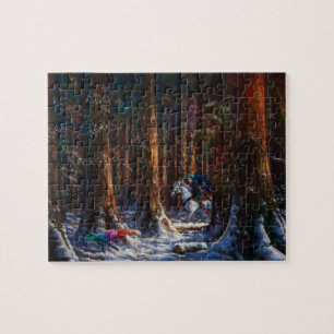 Puzzle Viaje - arte de paisaje de montaña de bosque de fa