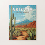 Puzzle Viaje de arte de Arizona<br><div class="desc">Diseño de viaje vector retro de Arizona. Este arte de viajes de estilo retro,  con su mezcla de colores audaces y encanto vintage,  está diseñado para inspirar un sentido de aventura.</div>
