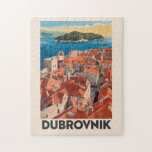 Puzzle Viaje de arte de Ilustracion de Dubrovnik Croacia<br><div class="desc">Diseño de viaje vectorial retro de Dubrovnik. Es conocido por su peculiar casco antiguo,  rodeado de muros de piedra masivos completados en el siglo XVI.</div>