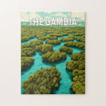 Puzzle Viaje de arte de Ilustracion en Gambia<br><div class="desc">El diseño de viajes de vector retro de Gambia. Gambia,  el país continental más pequeño de África,  ofrece exuberantes paisajes fluviales,  mercados vibrantes y playas doradas a lo largo de la costa atlántica.</div>