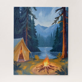 Puzzle Viaje de Camping Fogata en el Bosque Carpa Acuarel