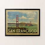 Puzzle Viaje de época del puente Golden Gate de San Franc<br><div class="desc">El San Francisco presenta un diseño de estilo Viaje Vintage con el puente Golden Gate.</div>