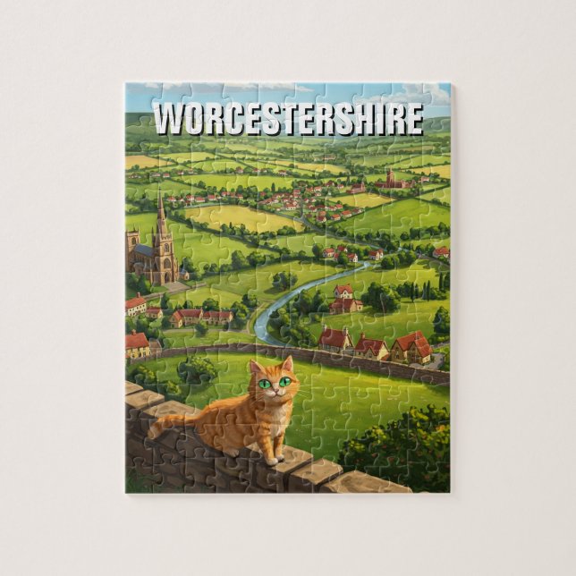 Puzzle Viaje de Inglaterra a un gato en Worcestershire (Vertical)