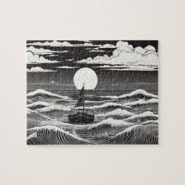 Puzzle Viaje de luna nocturna náutica sobre el agua