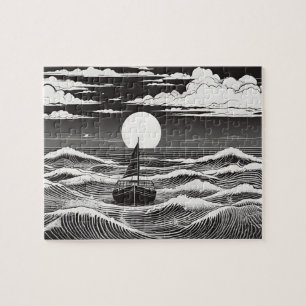 Puzzle Viaje de luna nocturna náutica sobre el agua