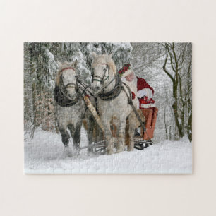 Puzzle Viaje de Santa Claus en trineos de caballo