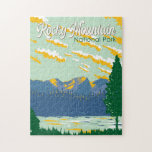 Puzzle Viaje del Parque Nacional de las Montañas Rocosas<br><div class="desc">Diseño de arte vectorial de las Montañas Rocosas. El parque es conocido por la carretera Trail Ridge y la ruta Old Fall River,  que atraviesa los bosques de álamos y ríos.</div>
