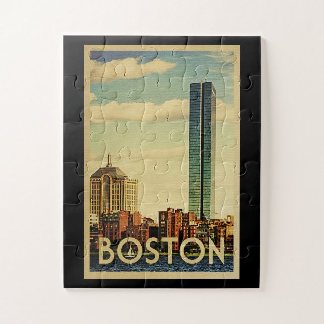 Puzzle Viaje del vintage de Boston Massachusetts (Vertical)