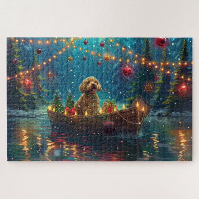 Puzzle Viaje Festivo de Navidad de Goldendoodle (Horizontal)