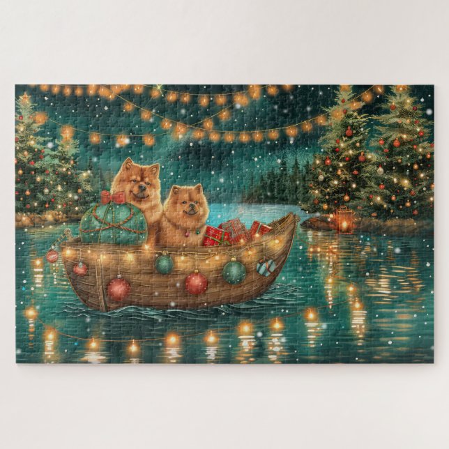 Puzzle Viaje festivo para Navidades de Chow Chow (Horizontal)