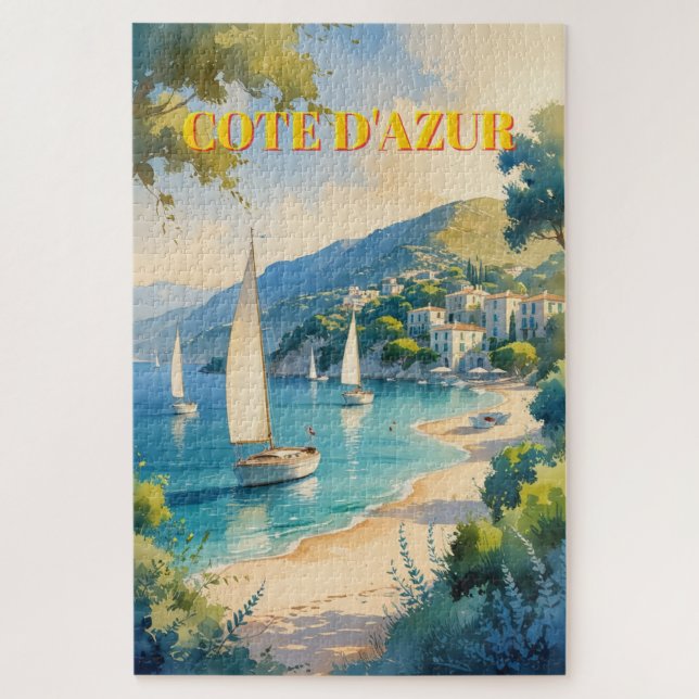 Puzzle Viaje francés estilo vintage Cote D'Azur (Vertical)