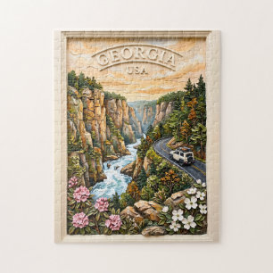 Puzzle Viaje por carretera vintage en Georgia con paisaje