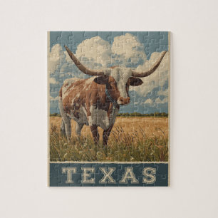 Puzzle Viaje retro de toro longhorn de Texas