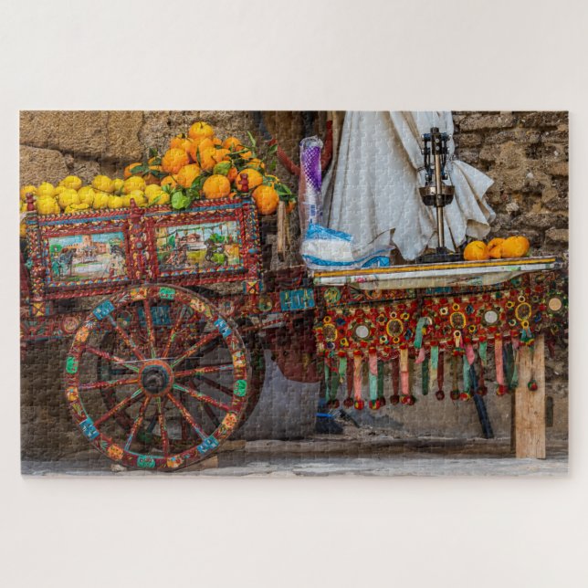 Puzzle Viaje tradicional de carros sicilianos de arte fol (Horizontal)