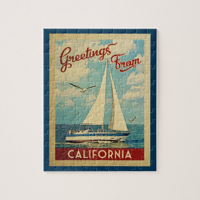 Puzzle Viaje Vintage en barco de vela de California (Vertical)