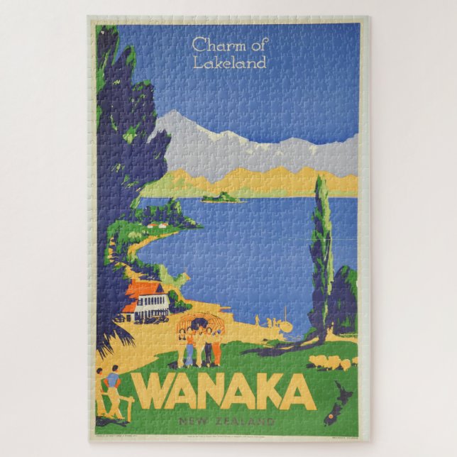Puzzle Viaje Vintage Wanaka New Zealand Lakeland (Vertical)