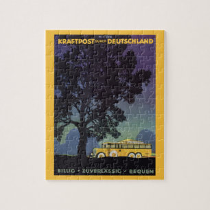 Puzzle Viajes antiguos, Alemania, autobús amarillo por la