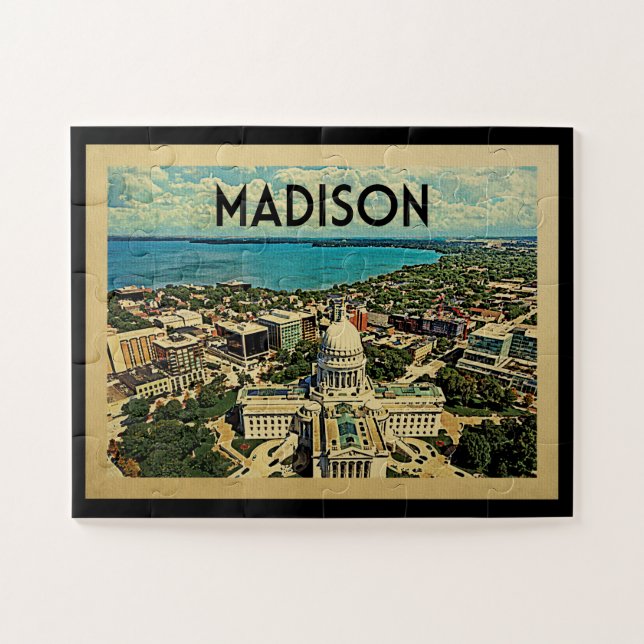 Puzzle Viajes de época de Madison Wisconsin (Horizontal)