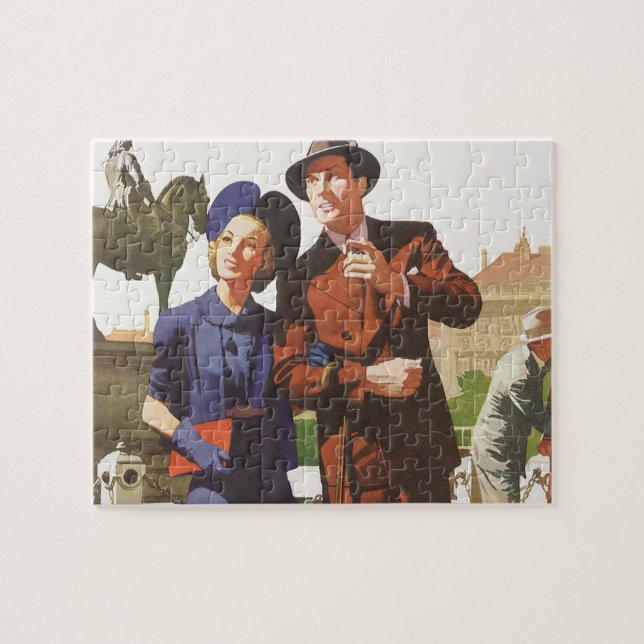 Puzzle Viajes de época, turistas en turismo de vacaciones (Horizontal)