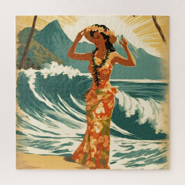 Puzzle Viajes de estilo hawaiano de época Honolulu Mid-Pa (Vertical)