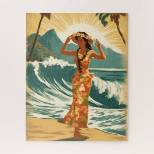 Puzzle Viajes de estilo hawaiano de época Honolulu Mid-Pa