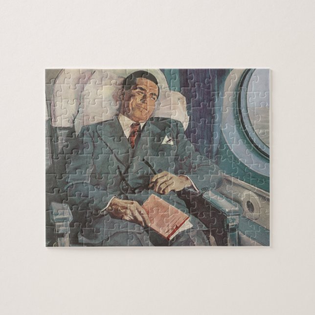 Puzzle Viajes de negocios antiguos, lectura en el avión (Horizontal)