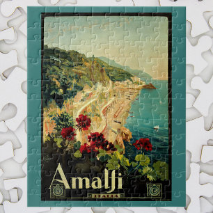 Puzzle Viajes de vintage, playa de la costa de Amalfi en
