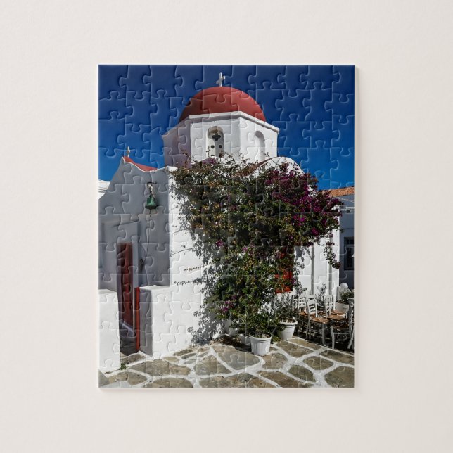 Puzzle Viajes por Mykonos Grecia - Church Cafe Europa Tur (Vertical)