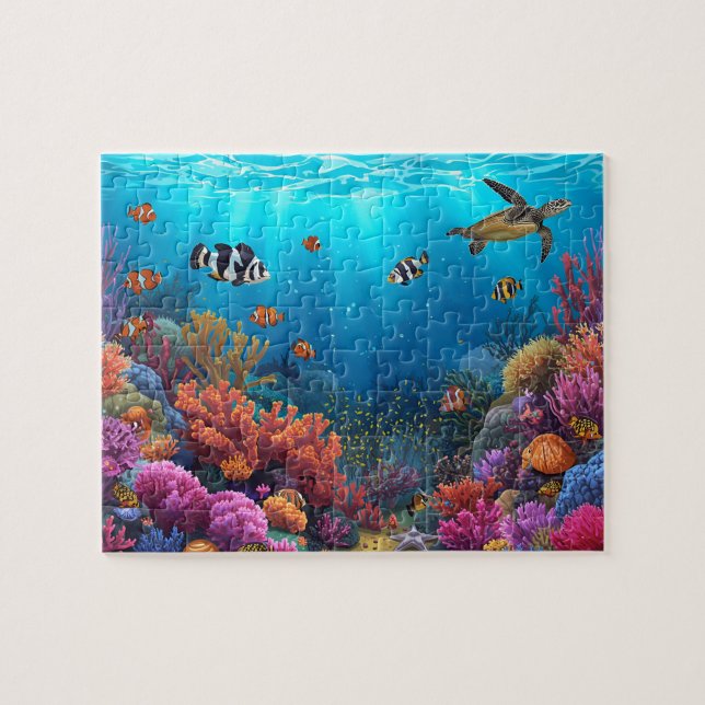 Puzzle Vibrant Coral Reef Sea Turtle Scene (Horizontal)
