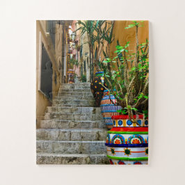 Puzzle Vibrant Pottery on Rustic Taormina Staircase
