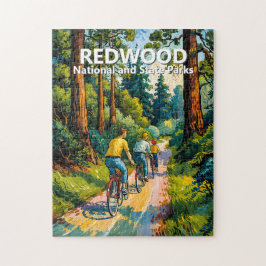 Puzzle Vibrant Redwood Forest Family Bike Ride Custom