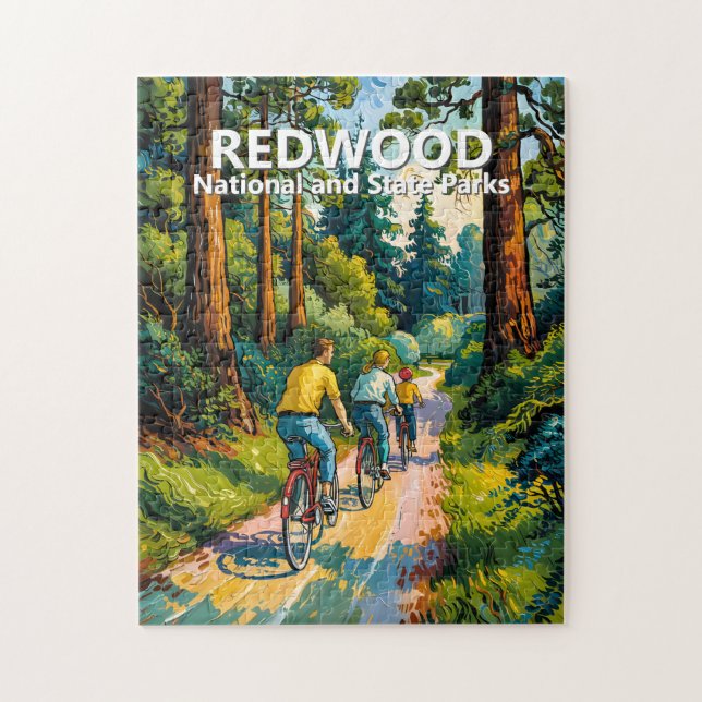 Puzzle Vibrant Redwood Forest Family Bike Ride Custom (Vertical)