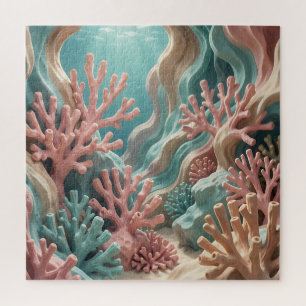 Puzzle Vibrante arrecife de coral rosa y turquesa bajo el