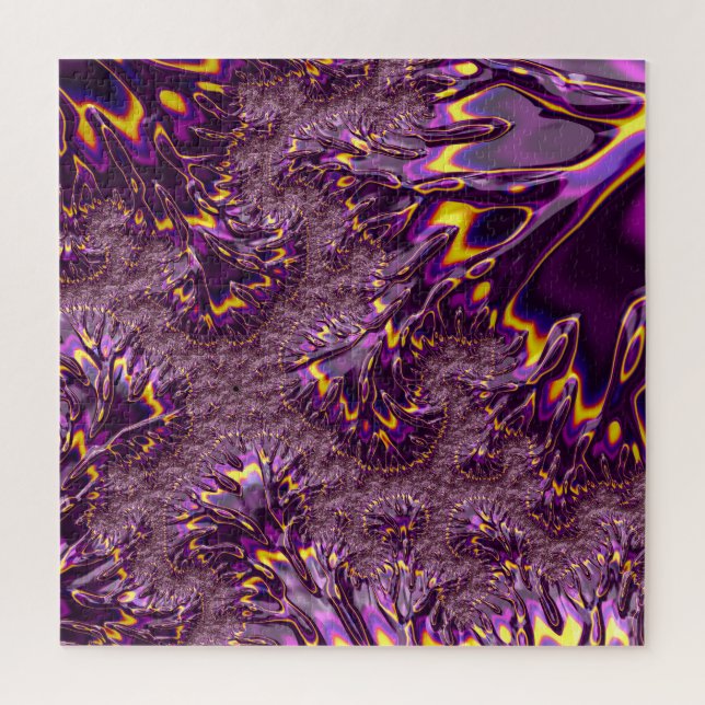 Puzzle Vibrante arte fractal trippy morado amarillo groov (Vertical)