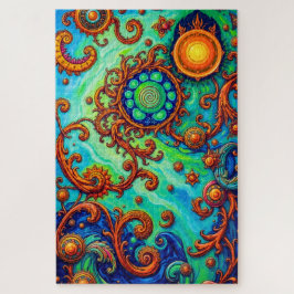 Puzzle Vibrante Arte Psicodélico Oceánico - Ondas Resumen