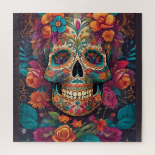 Puzzle Vibrante celebración mexicana: Arte del cráneo del