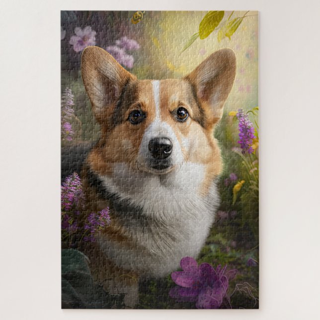 Puzzle Vibrante Corgi: Fotografía artística en los jardin (Vertical)