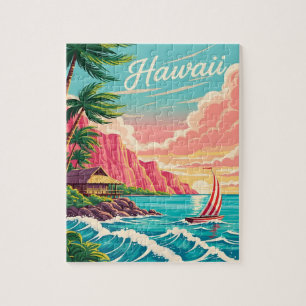 Puzzle Vibrante escena costera hawaiana con palmeras