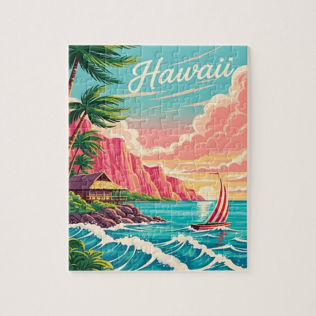 Puzzle Vibrante escena costera hawaiana con palmeras (Vertical)